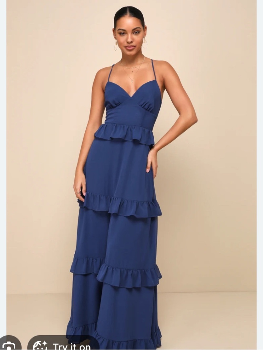 Lulu's Captivating Class Blue Ruffled Tiered Lace-Up Maxi Dress